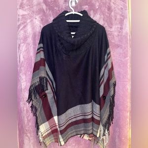 Knitted Poncho: Red, White, and Blue